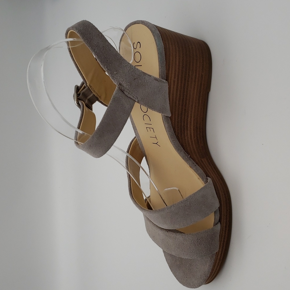 Sole Society Charvi Wedge Sandal Size 9M in Gray 3" Stacked Heel - Picture 6 of 11